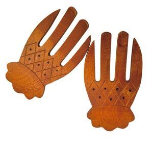 Kamani Woods Hand Carved  Hand salad servers